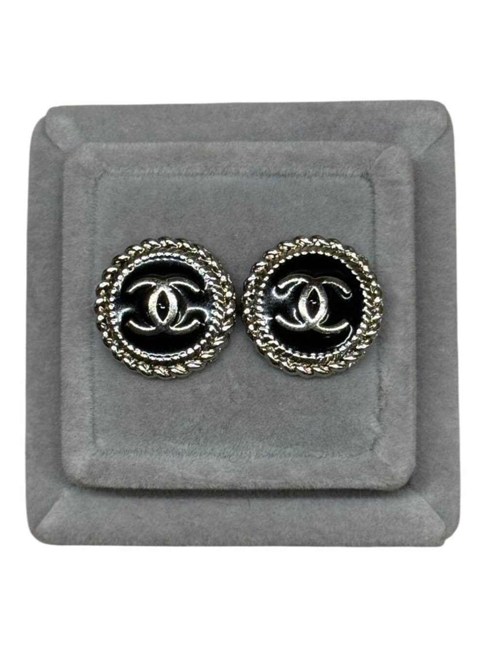 Upcycled bland and silver button stud earrings